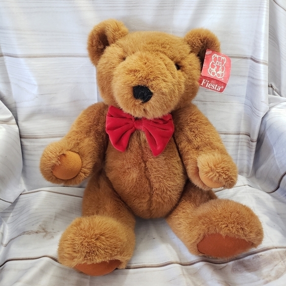 Vintage Fiesta Jointed Teddy Bear Plush 20" Stuffed Animal Red Bowtie 2000 - Picture 1 of 11